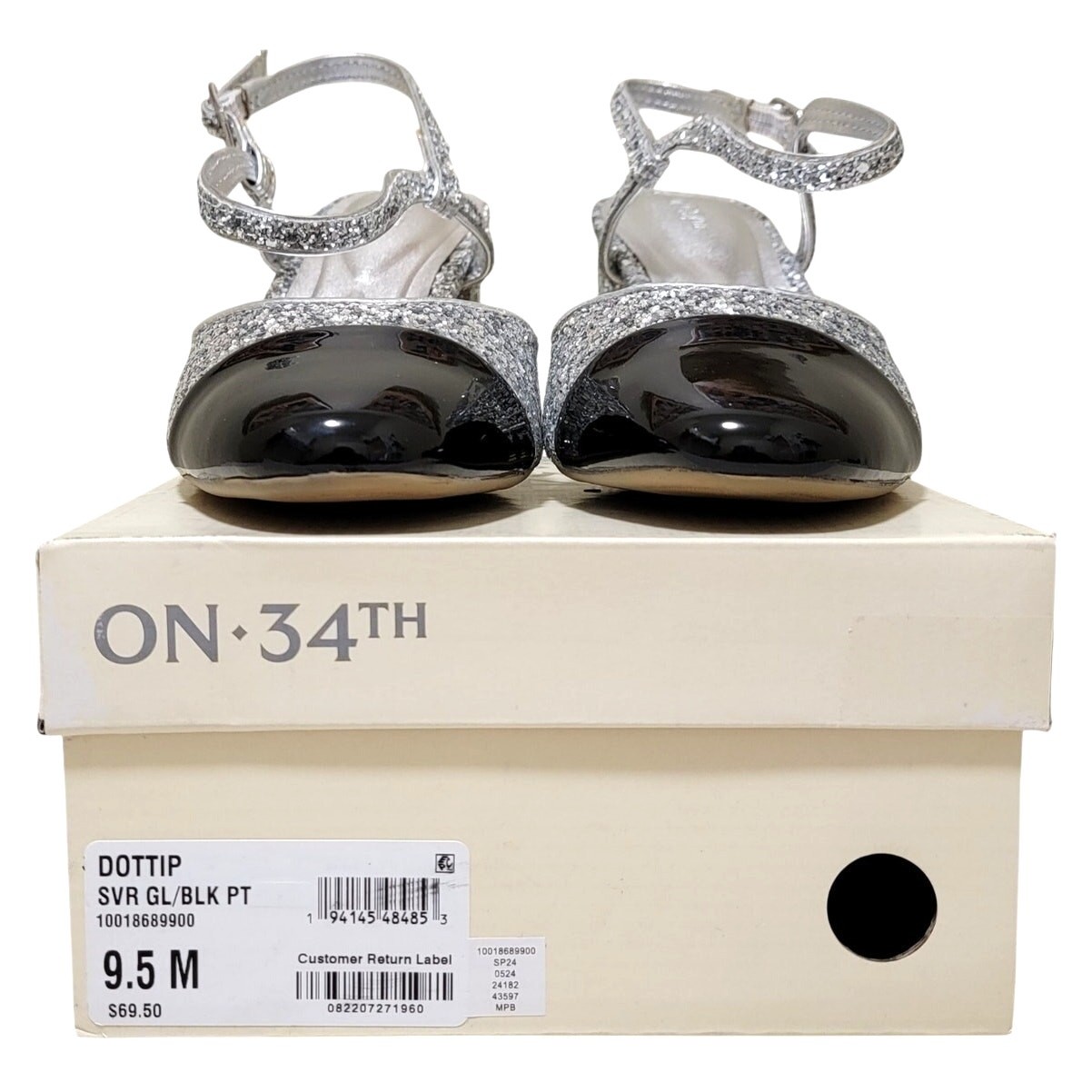 On 34th Women Dotti Cap Toe Ankle Strap Pump Heels Size US 9.5M Silver Glitter