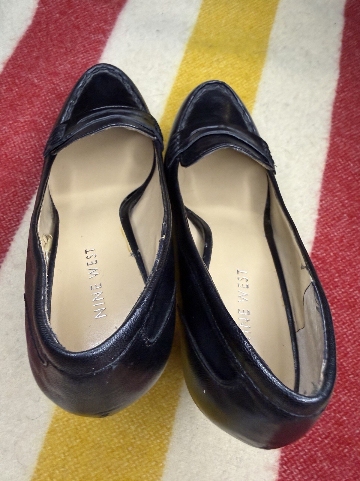 Nine West Black Leather Penny Loafer Stiletto Heel Pumps Size 7