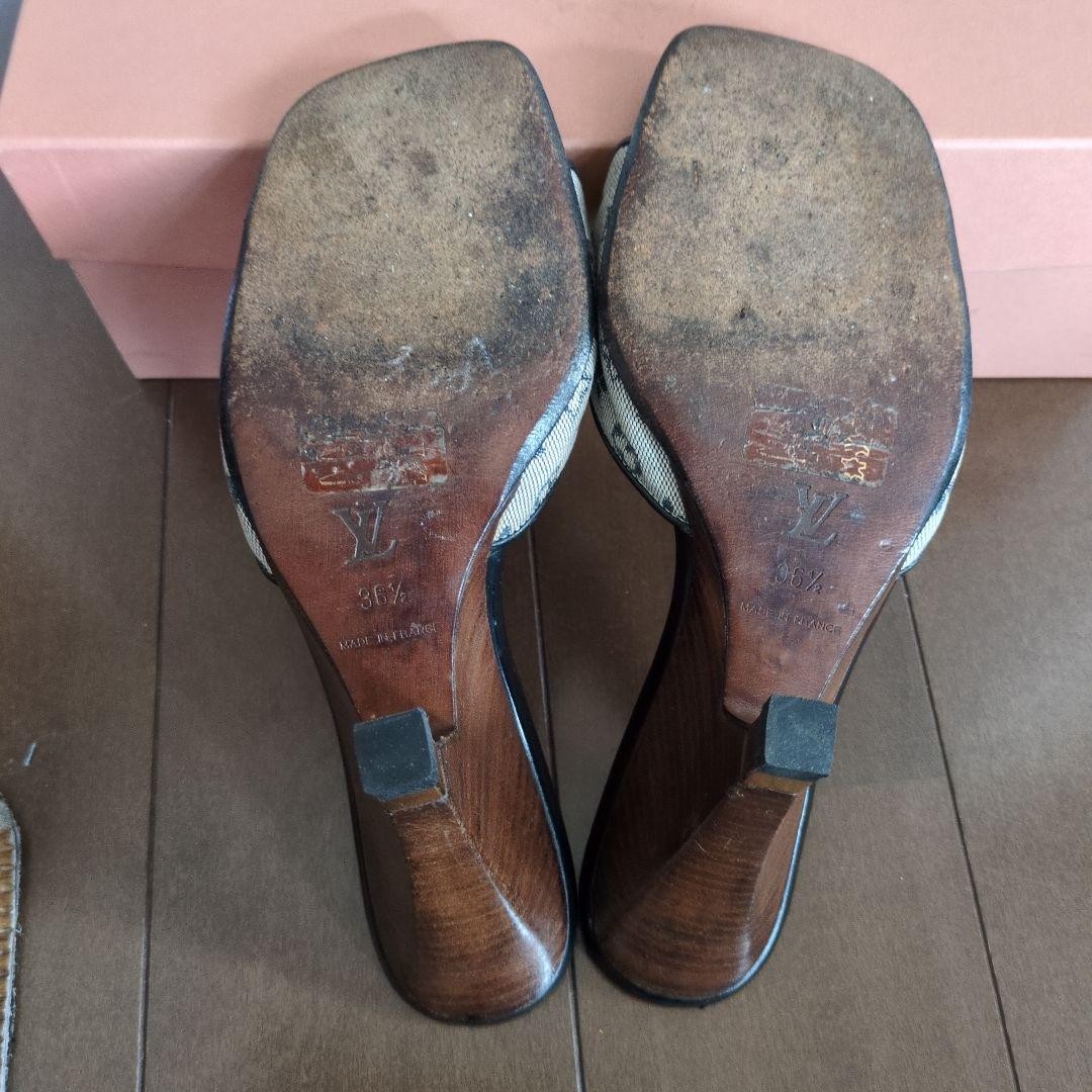 Rare Louis Vuitton Wedge Heels Mules Size EU36.5 / US6.5 Canvas Leather A1444