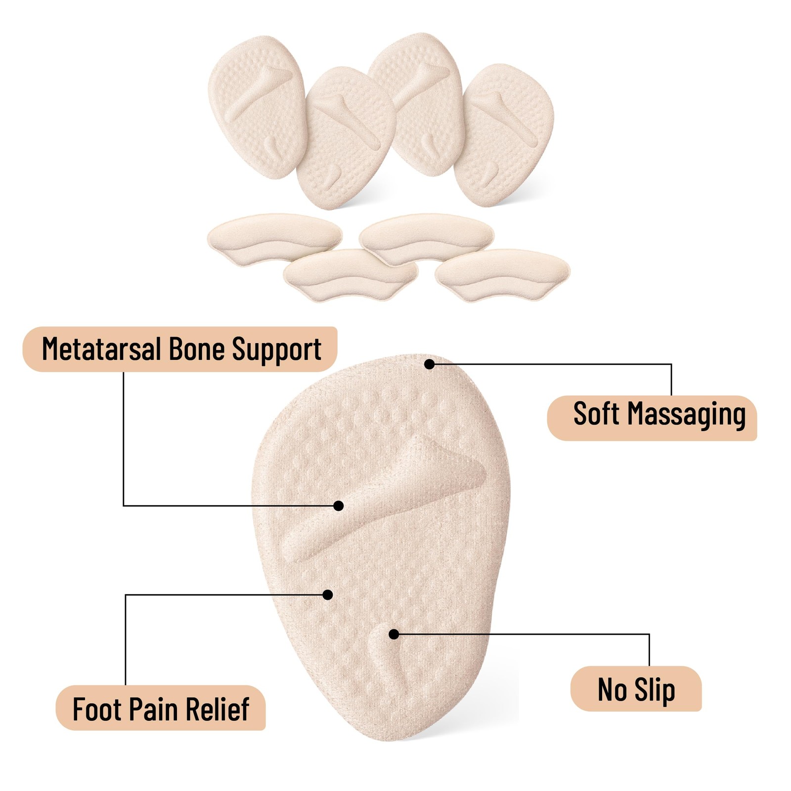 Dr. JK- Metatarsal Pads Women, 8pcs, Beige, 2 Pairs+4 Pads, Beige