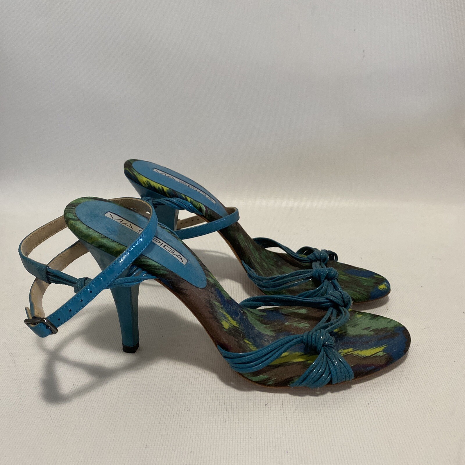Via Spiga Patent Leather Strappy Sandal Heel Turquoise Size 7.5