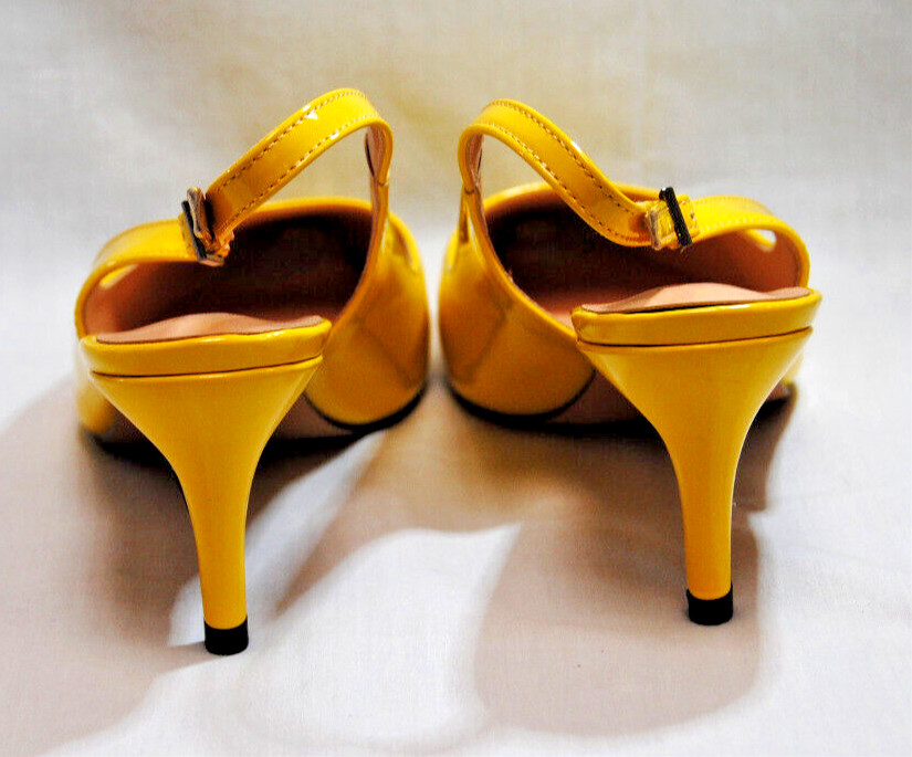 Divanne Womens Kitten Heel Slingback Closed Pointed-Toe Dress Shoes Yellow T2365