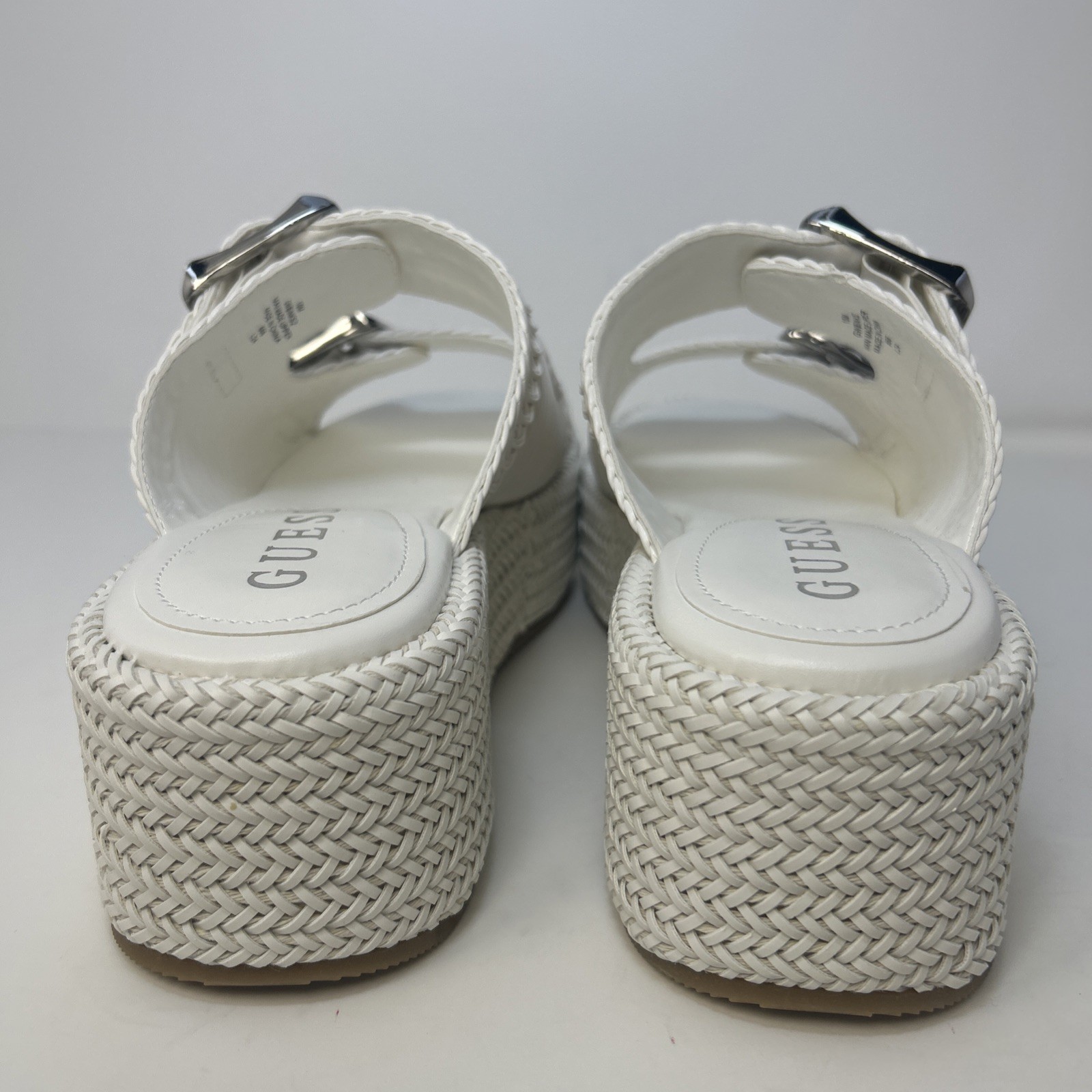 GUESS Binks Woven Platform Sandals Ivory White Double Buckle Wedge Size 10M NIB