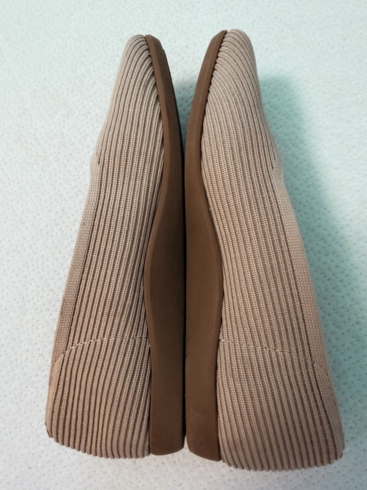 Vivaia Margot Square Toe Comfort Flats Women US 5 Camel Tan V Cut Ribbed Pull On