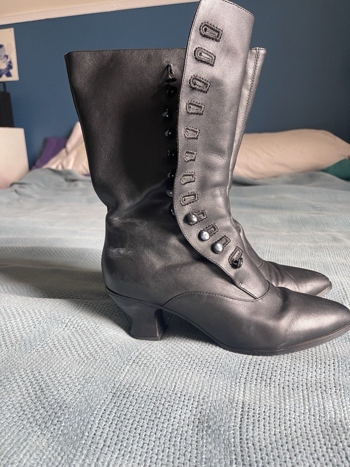 American Duchess Tall Tavistock Black Leather Victorian Mid-Calf Button Boot