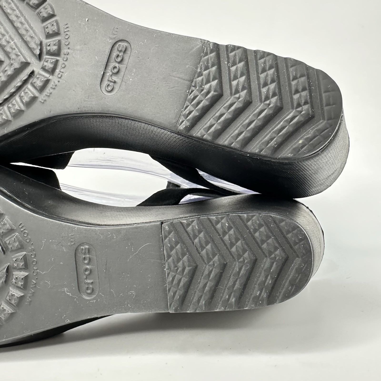 Crocs — Leigh II Women 11 Ankle Strap Wedge Canvas Croslite Foam Sandal 204950