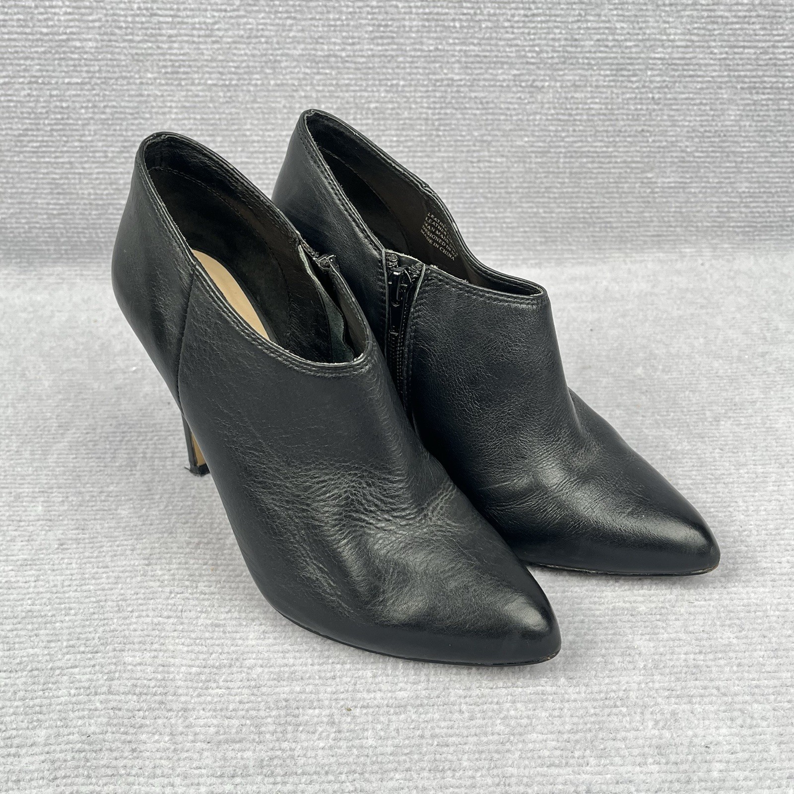 Mi Piaci Black Leather Stiletto Ankle Booties Pointed Toe Zip EU 37 AU 6 US 7