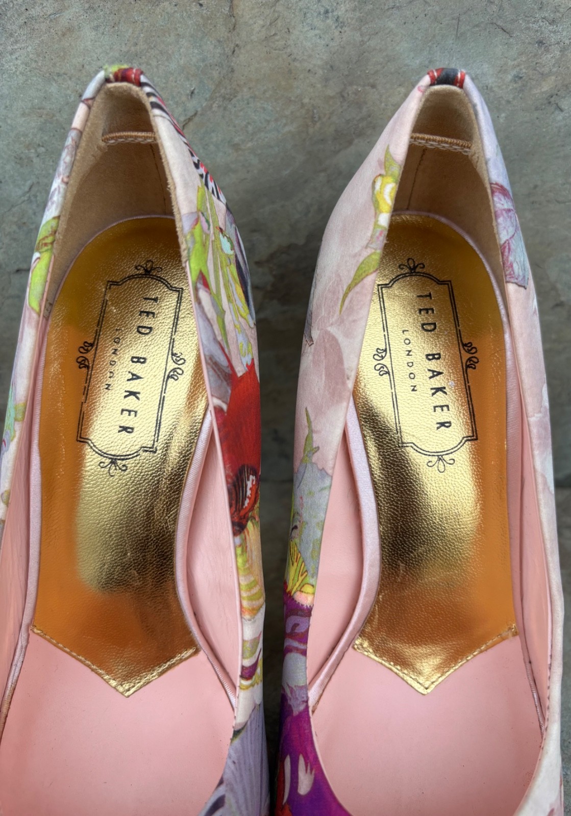 TED BAKER ‘Fluuri’ ( 36/5) Stilettos Peep-Toe Platform Heels Satin Floral Pumps