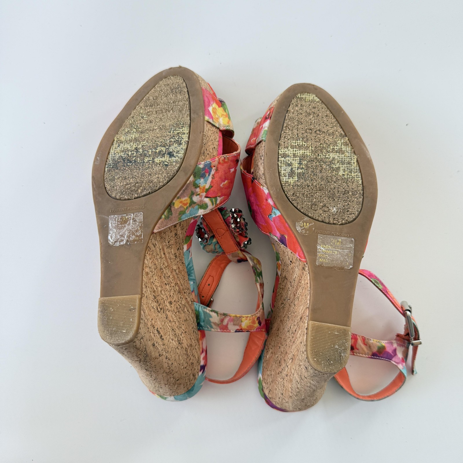 Gianni Bini Wedge Sandals Womens Size 9 Multicolor Floral Beaded Rhinestone