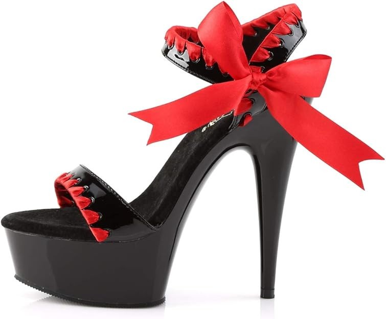 Pleaser DELIGHT-615 6″ Heel Ankle Strap PF Sandal, Blk-Red/Blk, 12