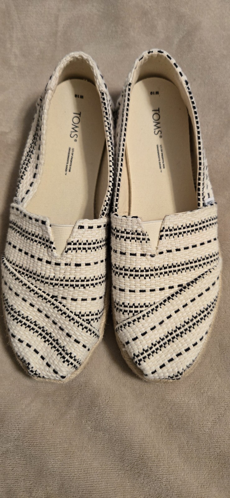 TOMS Black & White Woven Alpargata Rope Espadrille Slip Ons Women’s Size 10
