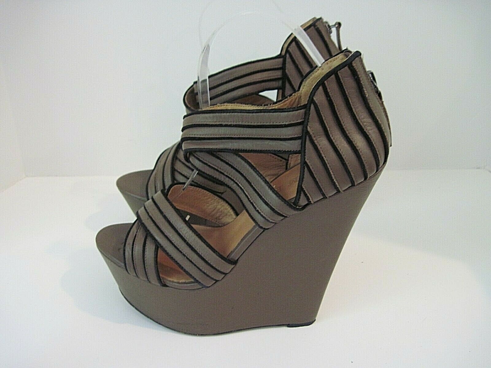 Lamb Bernadette Brown Leather Wedge Designer Sandals Size 8 1/2 M