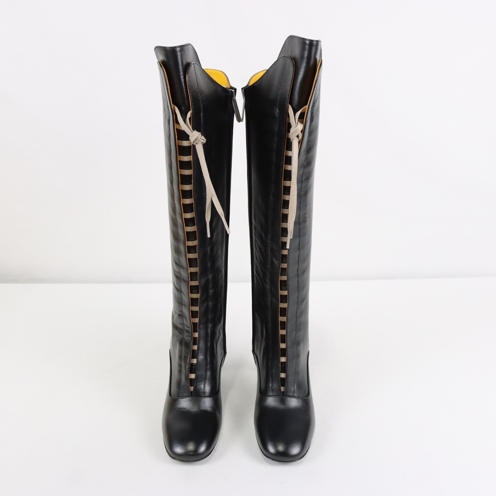 Lili Curia Ida Lace Up Tall Heeled Leather Boots In Black – Women’s Size EU 38