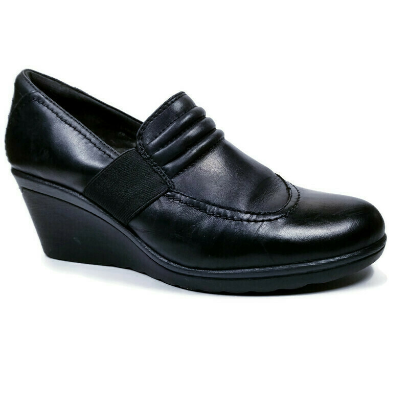 Earth Starling Womens Sz 9B Black Leather 2.75 in Wedge Heel Shoes Clogs