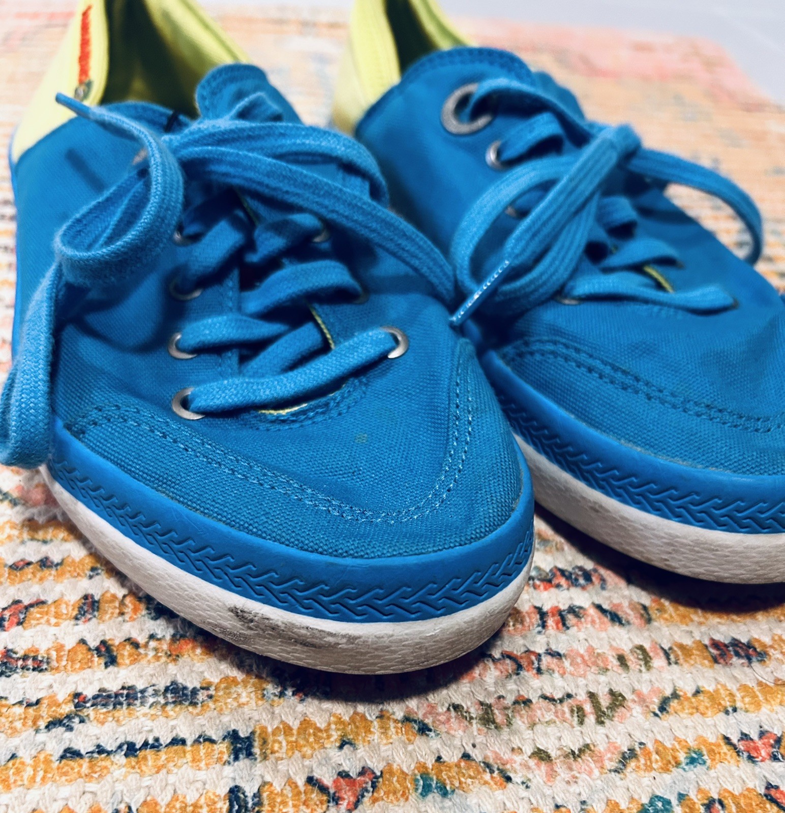 Havaianas Lace Up Beach Sneaker Flat size 9W/ 8M Canvas Shoes Blue/Green