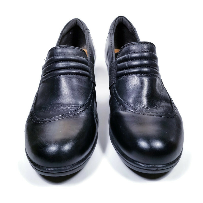 Earth Starling Womens Sz 9B Black Leather 2.75 in Wedge Heel Shoes Clogs