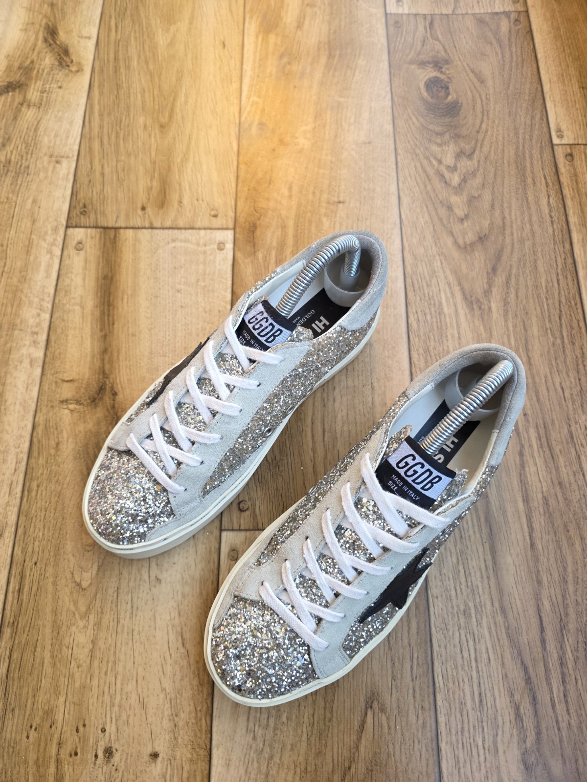 GOLDEN GOOSE MID STAR GLITTER SNEAKERS SIZE 38 EU, 7.5 US, 5 UK