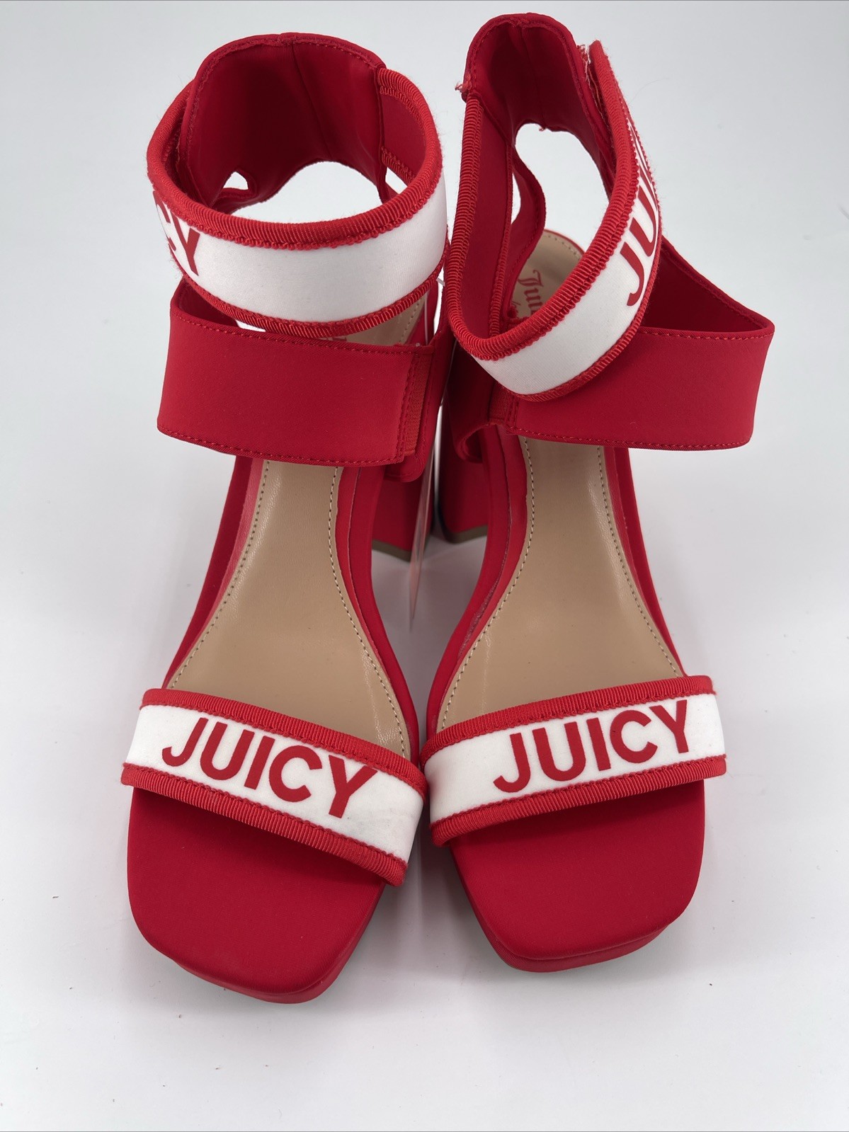 JUICY COUTURE Womens Red/White Logo Glisten Wedge Slingback 7.5M New
