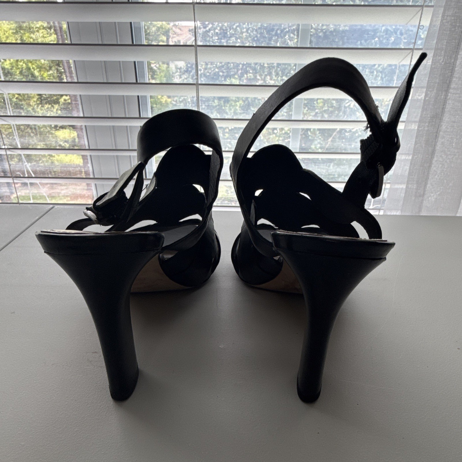 Via Spiga Women’s Black Leather Open Toe Strappy Slingback Stiletto US 7