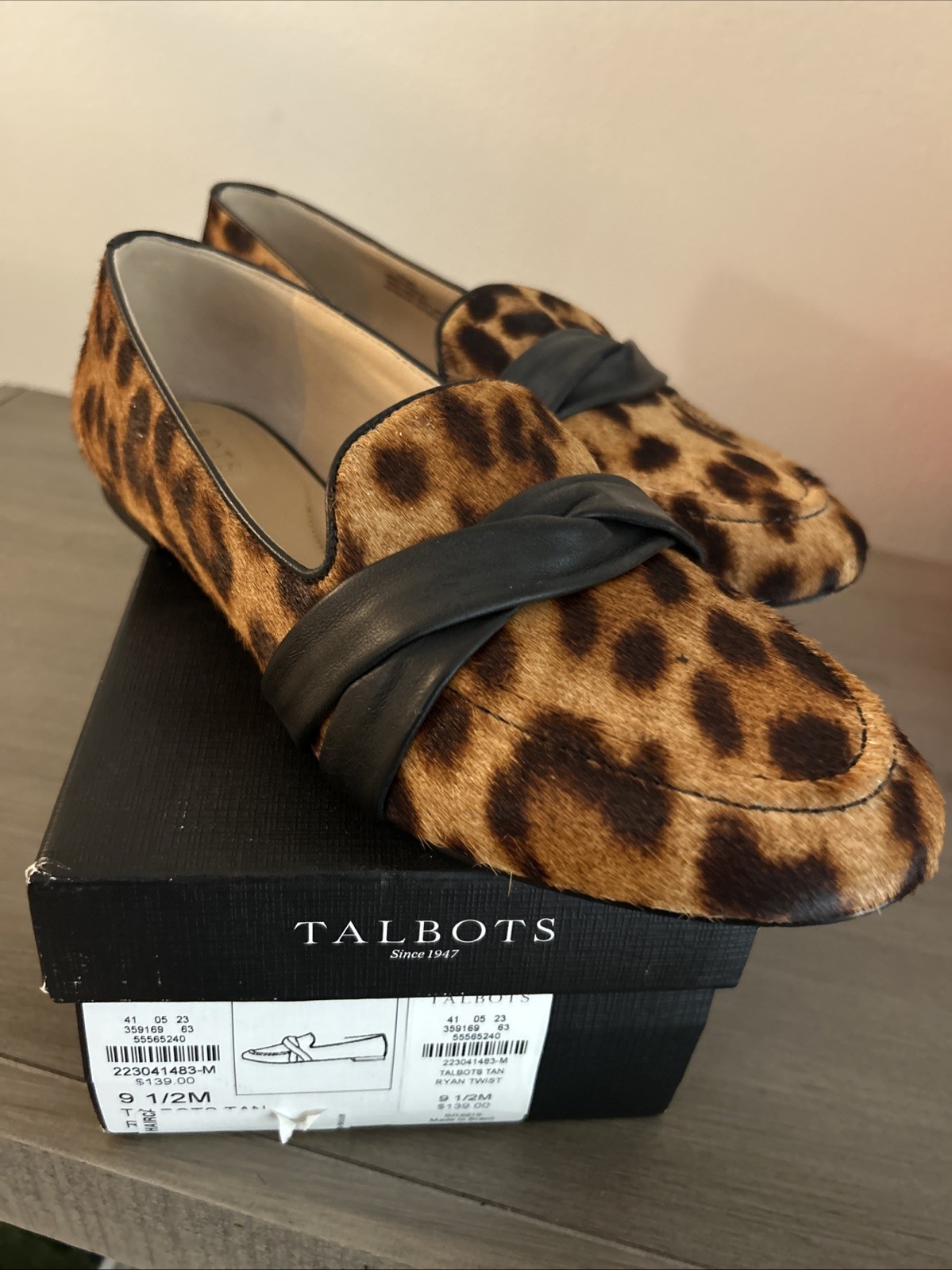 Talbots Ryan Twist Leopard Calf Hair Loafers Size 9.5 Initial Retail Price $139