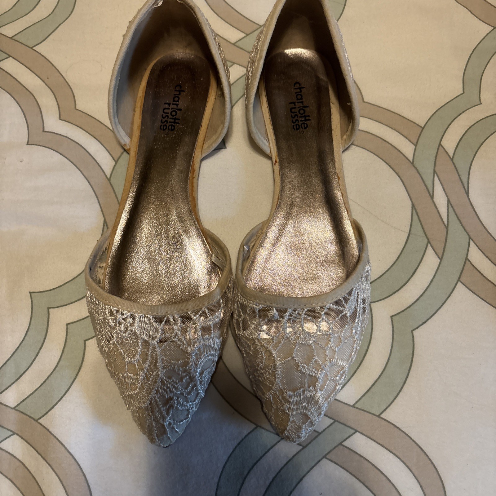 Charlotte Russe Flats White Lace 2 Pairs Size 8