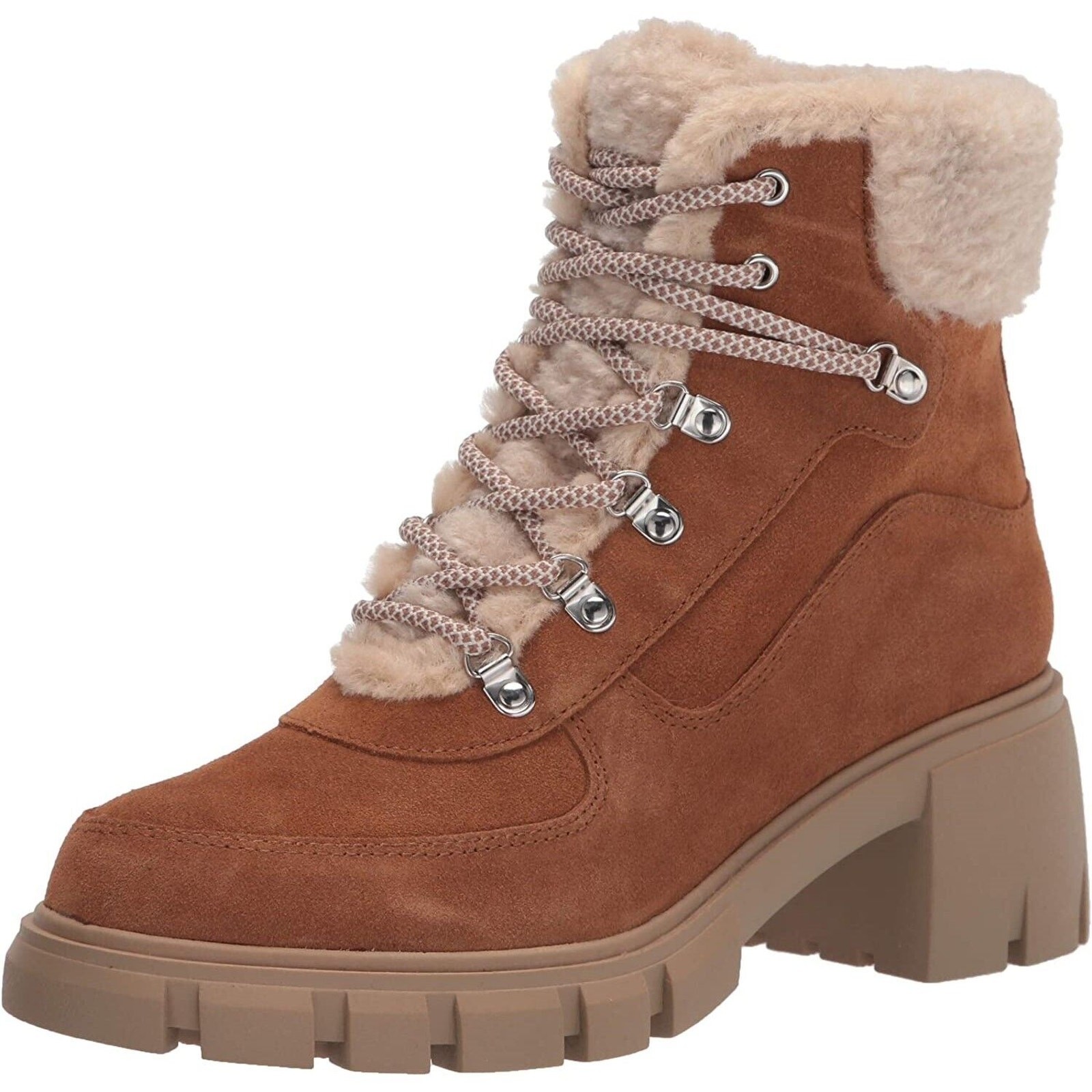 Steven New York Women Block Heel Combat Hiker Boots Size US 7.5M Tan Suede