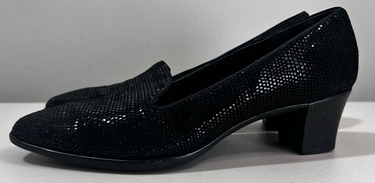 Munro American Womens Layla Pumps Textured Shimmer Black US 9.5 Chunky Heels