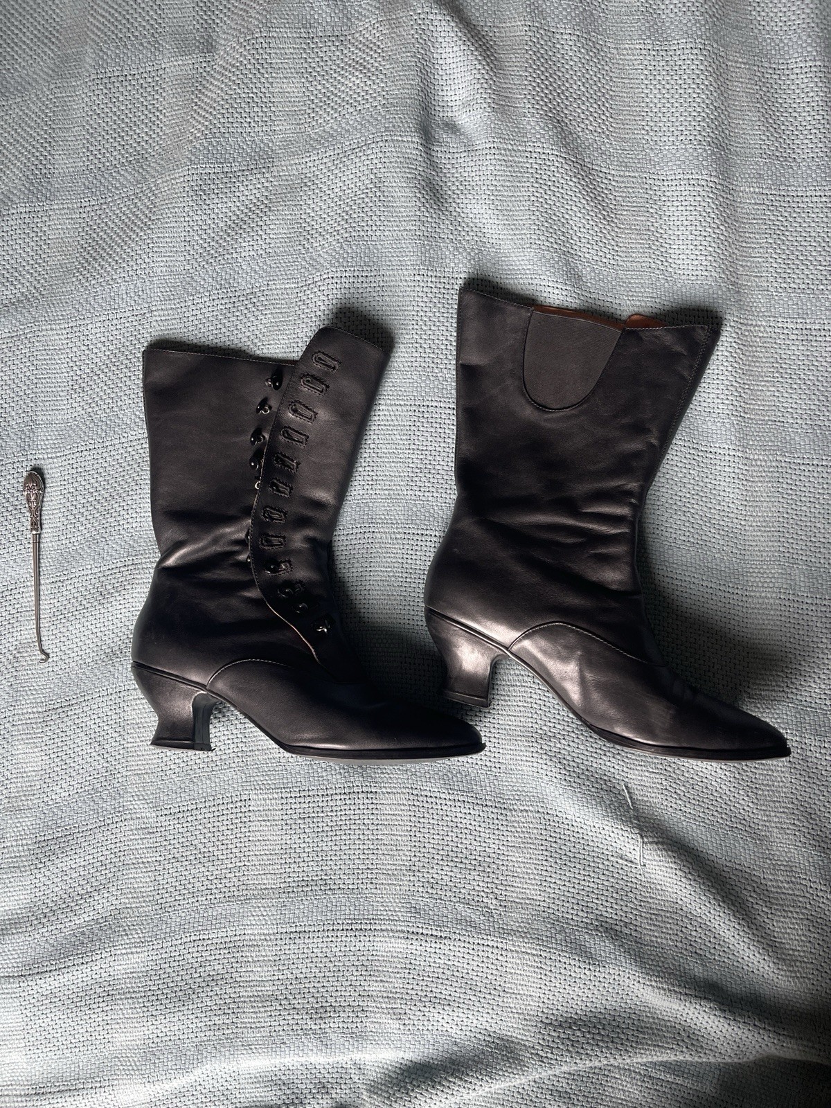American Duchess Tall Tavistock Black Leather Victorian Mid-Calf Button Boot