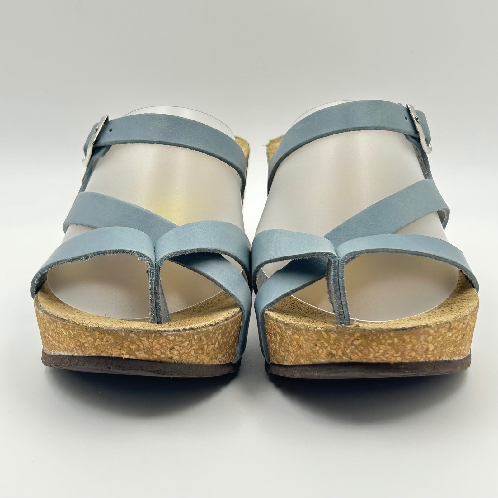 Marina Luna Comfort Sandals Women 9 Blue Leather Cork Wedge Slides Italy Boho