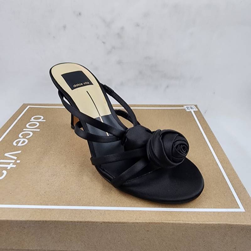 Dolce Vita Linzy Florette Two-Piece Dress Sandals Women’s US 6 Onyx Satin
