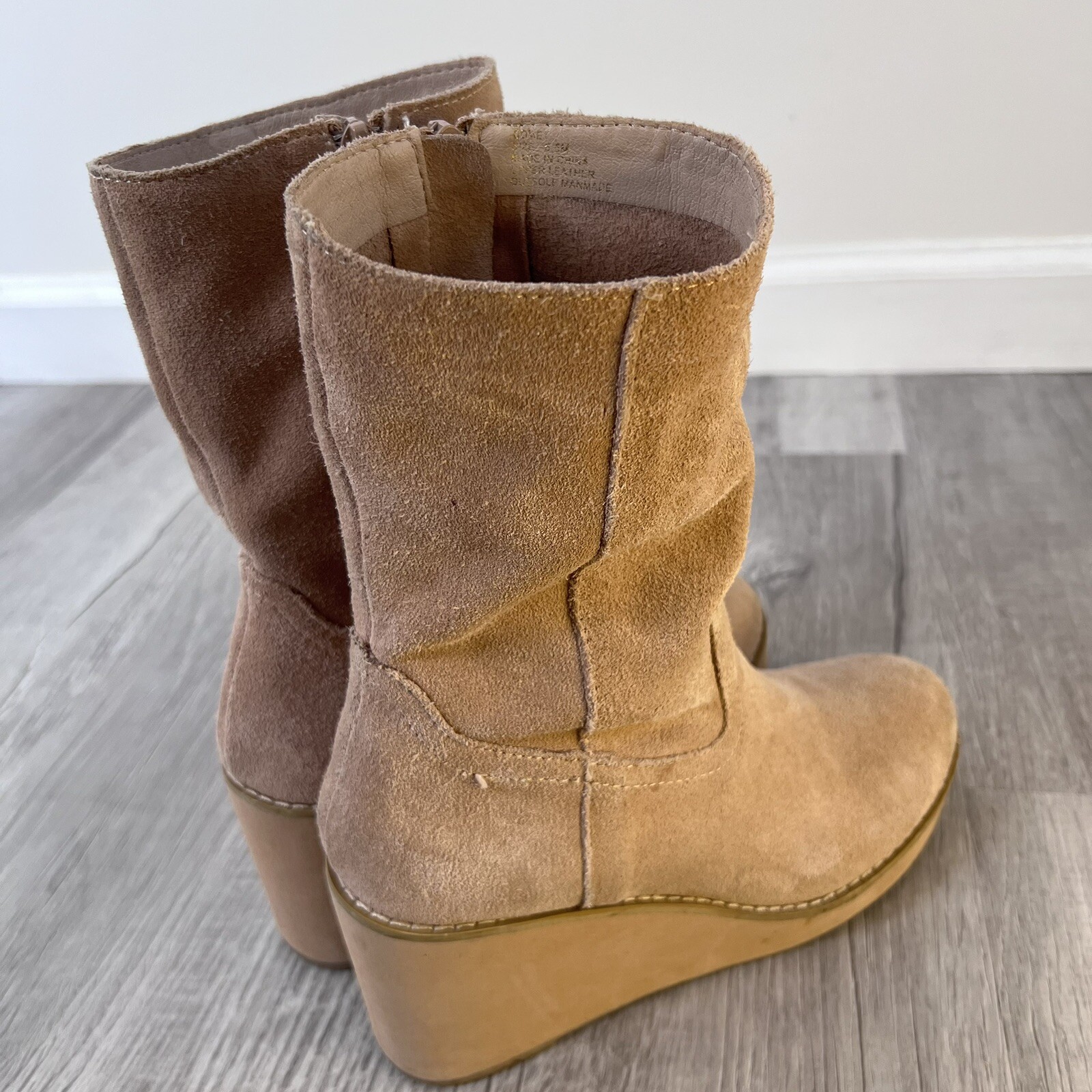 Coconuts Matisse Tan Suede Leather Comet Mid Calf Wedge Zipper Boots 6.5