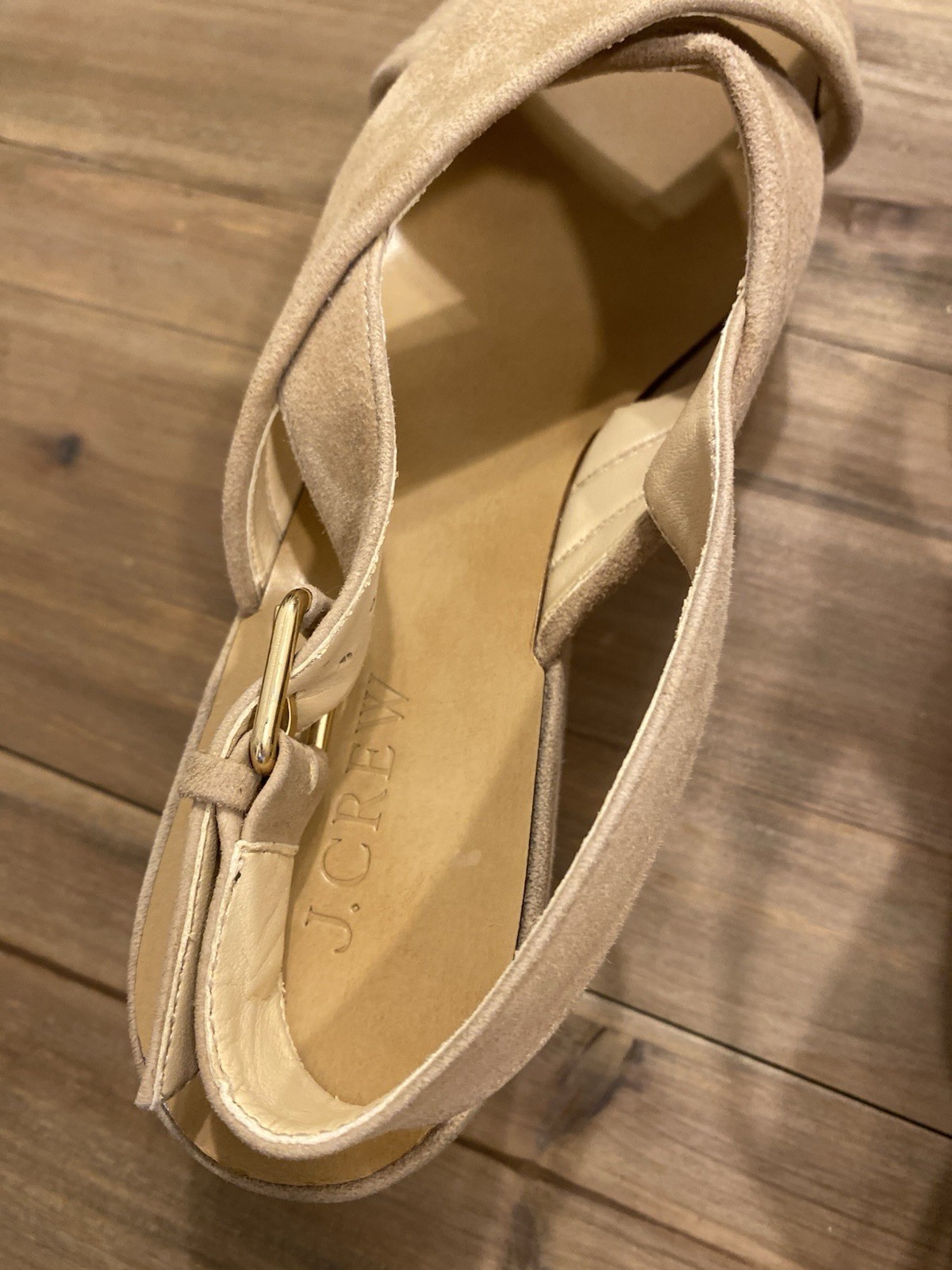 Size 8 – Women’s J. Crew Leather Platform Sandal, w/ Gold Toned Buckle Closure