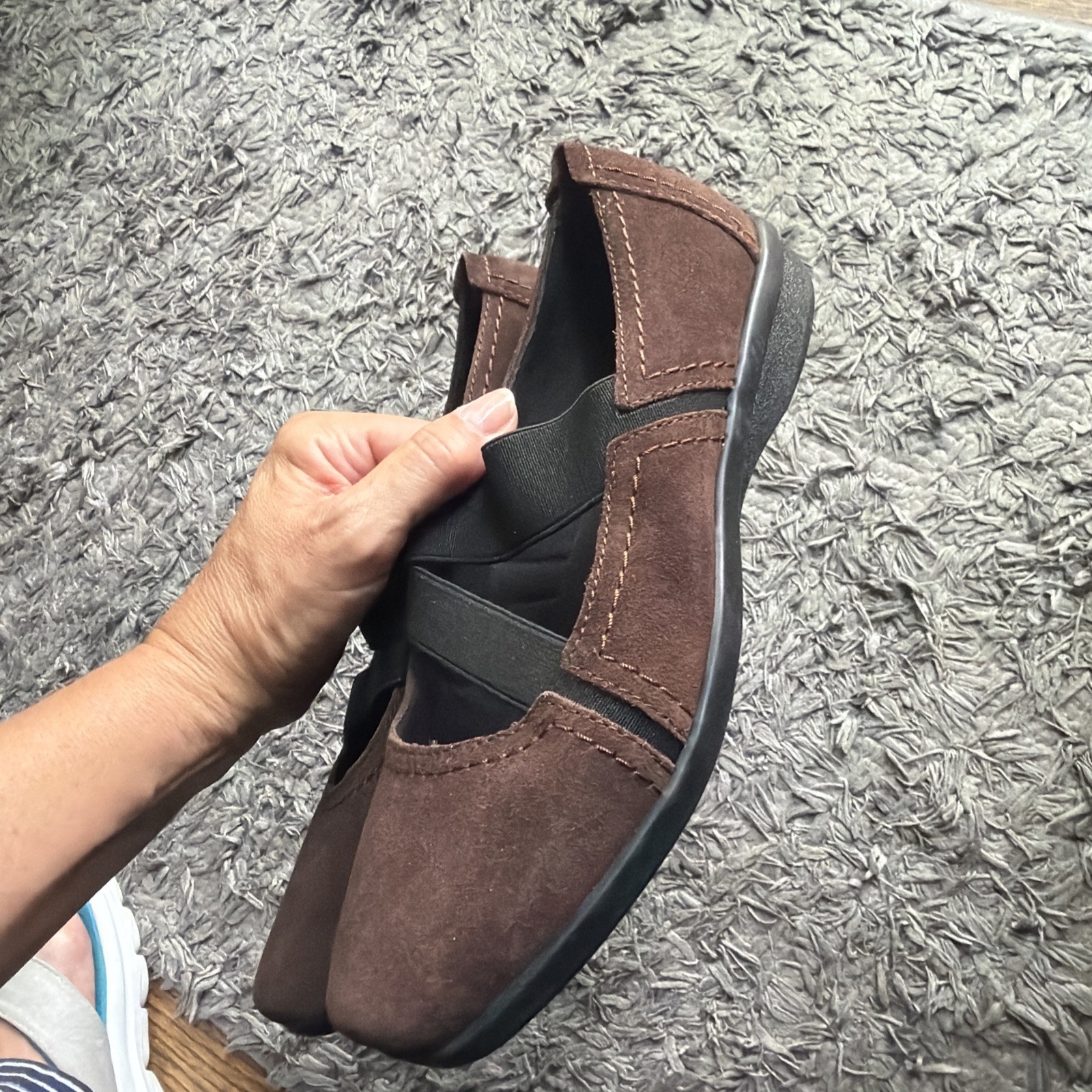 Clarks Collection Haydn Juniper Brown Suede Elastic Strap Mary Jane Sz 8W