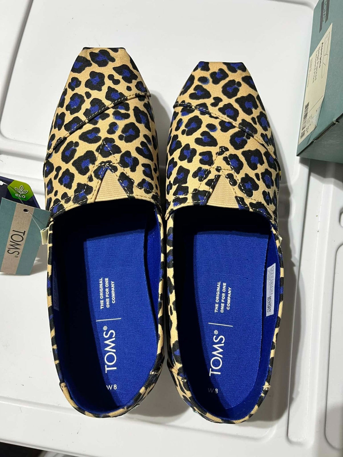 Toms Alparagata Beige Painted Leopard Print with blue tint – Size 8