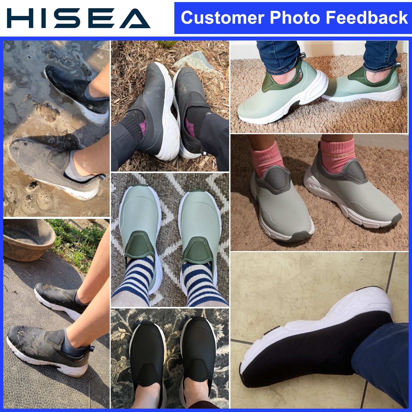HISEA Women Waterproof Sporty Rain Shoes Slip On Walking Shoes Ankle Garden Shoe