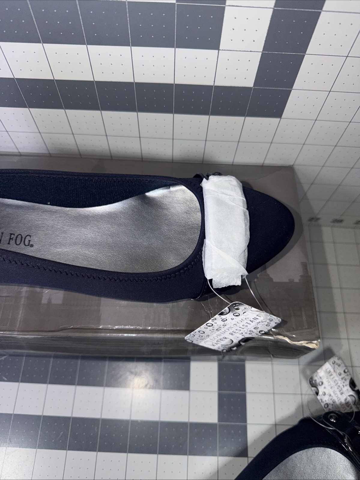 London Fog Chelsea Navy Fabric Flats Size 7.5 ZXK183 New W/ Box Water Resistant
