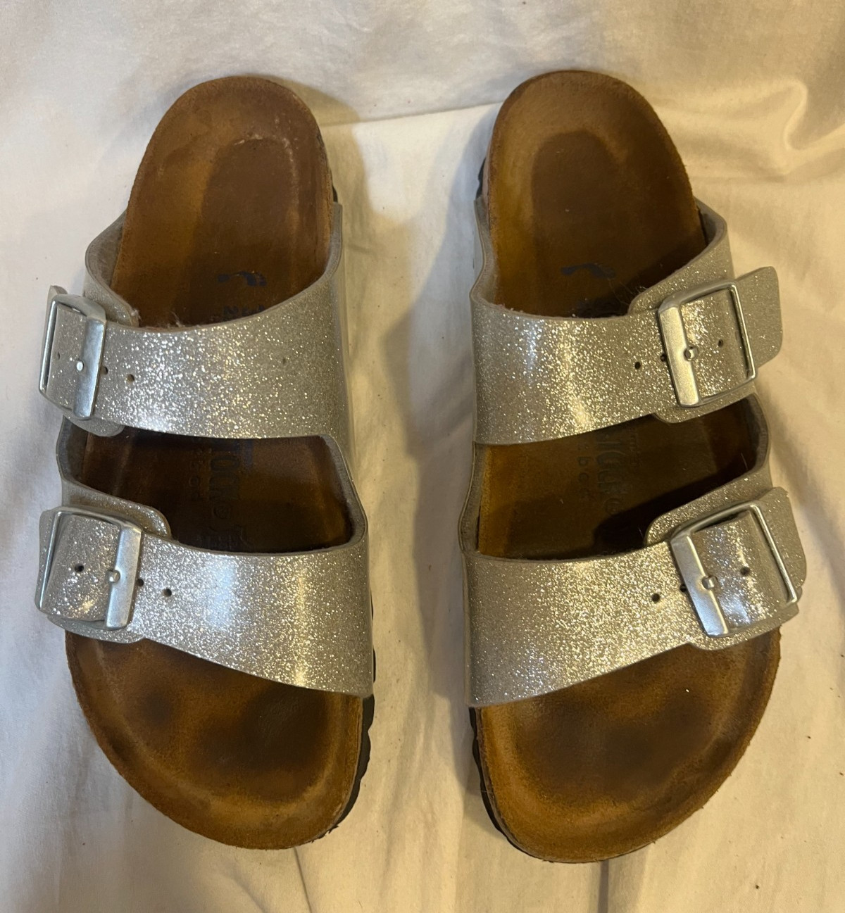 Birkenstock Arizona Shiny Glitter Silver Sandals Soft Footbed EU 36 US 5 5.5 N