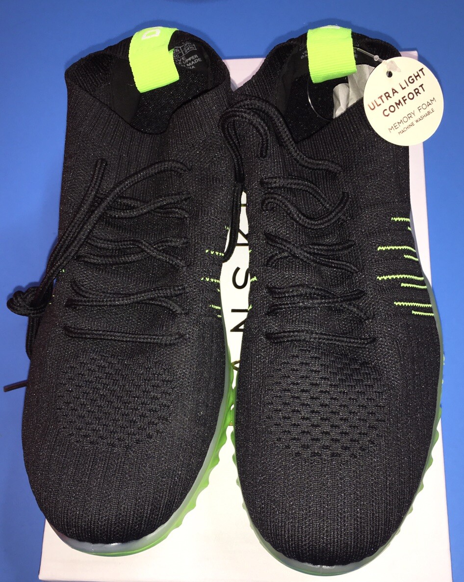 DANSKIN WOMENS POSITIVE ULTRA LIGHT SNEAKERS Knit Black & Green Sz 7 or 8.5 NIB