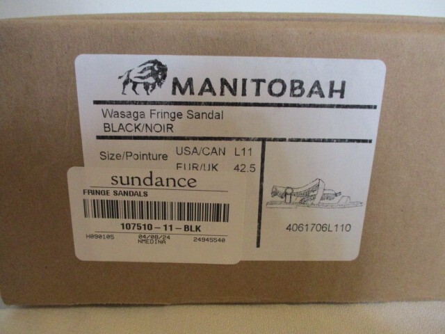 NIB Manitobah Wasaga Fringe Leather Toe Ring Buckle Sandals in Black Size 11