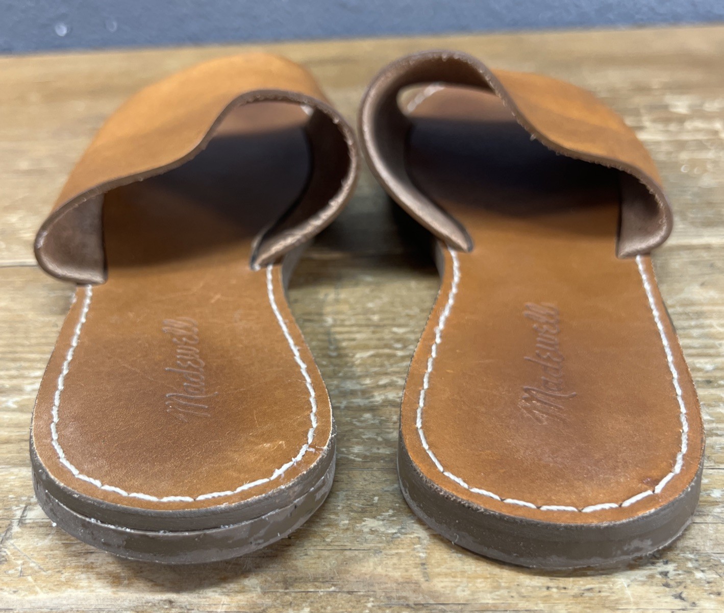 Madewell The Boardwalk Post Slide Sandals Brown Leather Slide Boho Size 7 M