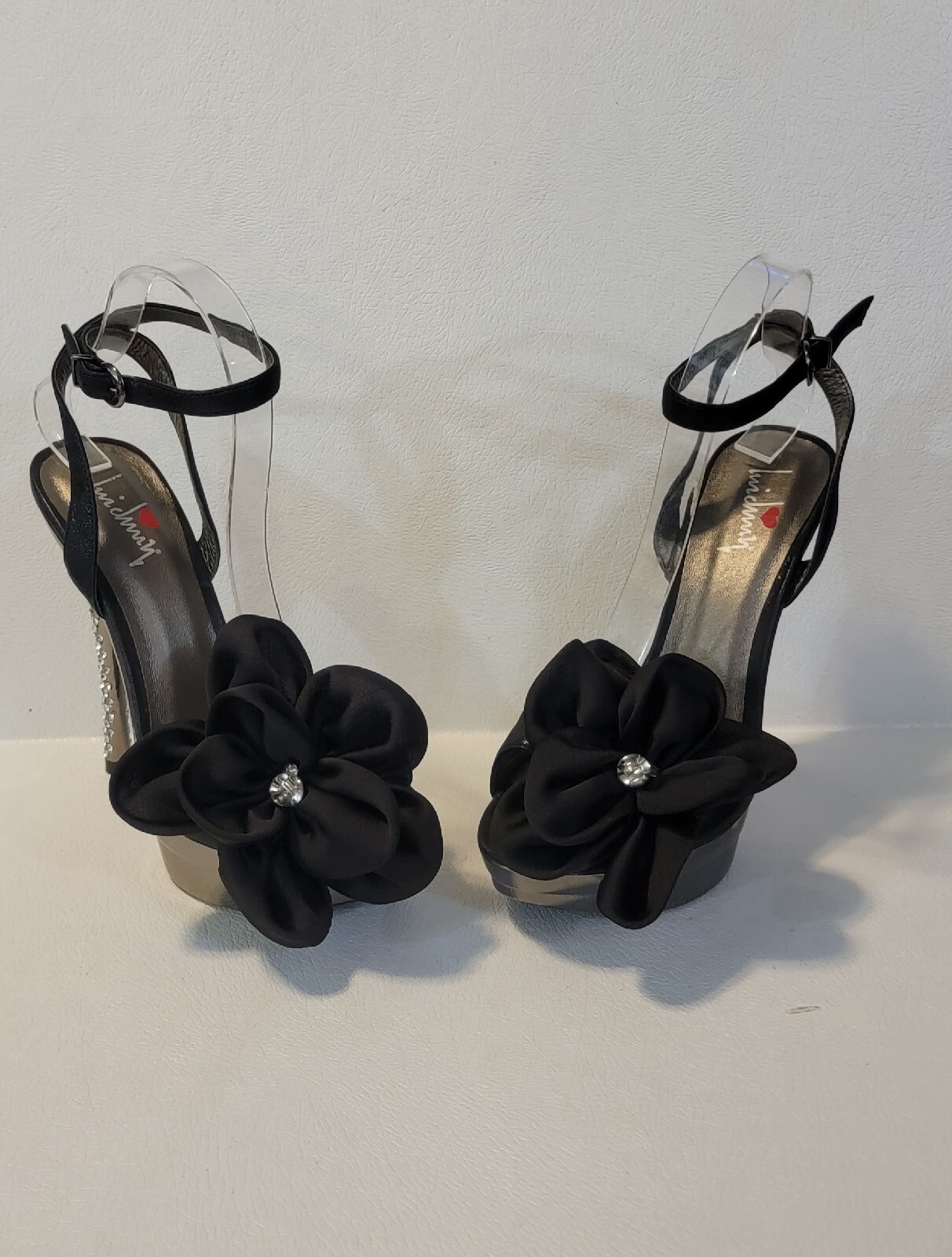 Luichiny «Lookin up» Black Floral Jeweled Covered Open Toe Heels