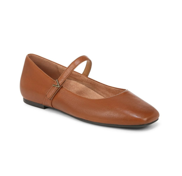 VIONIC Women’s Alameda Mary Jane Flat, Tan Leather (Medium)