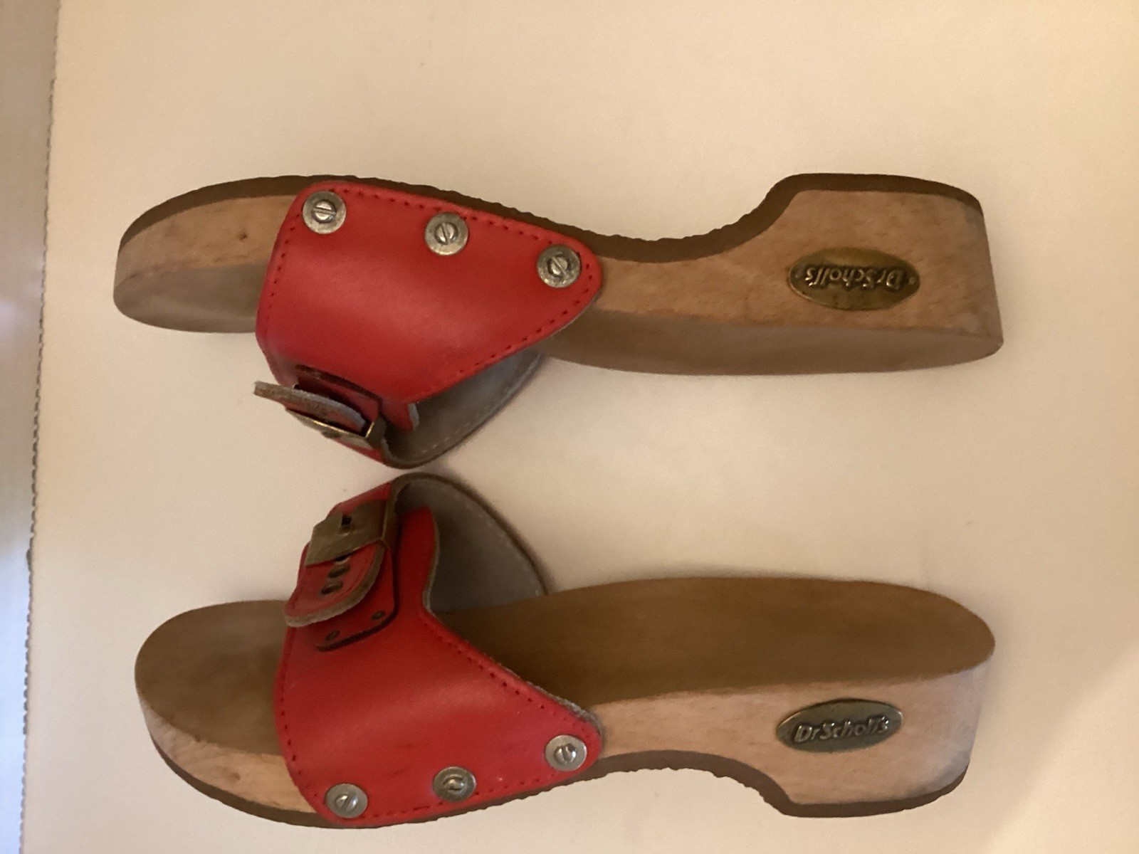 Dr Scholl’s Red & Wood Sandals Vintage 1970’s Size 5 Austria