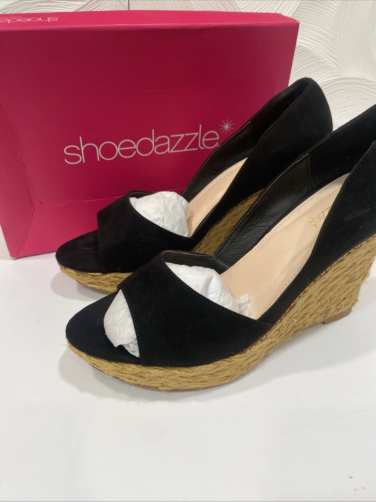 Shoedazzle Matilda Black fox suede wedge Size 11