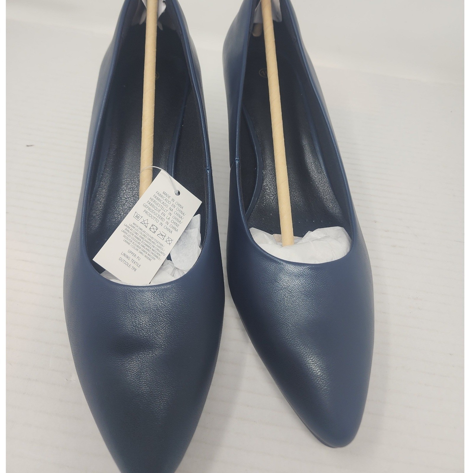 Mysoft Womens Navy Blue Pointed Toe Block Heel Pumps Size 10 Dress Shoes
