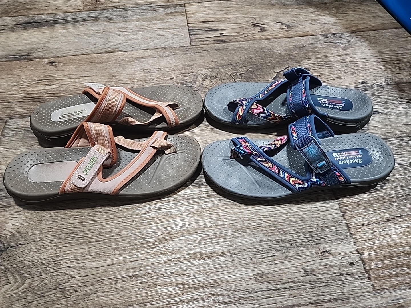 Skechers Outdoor Lifestyle Lot of 2 Beige Orange Blue Mesh Slide Sandals Women 8