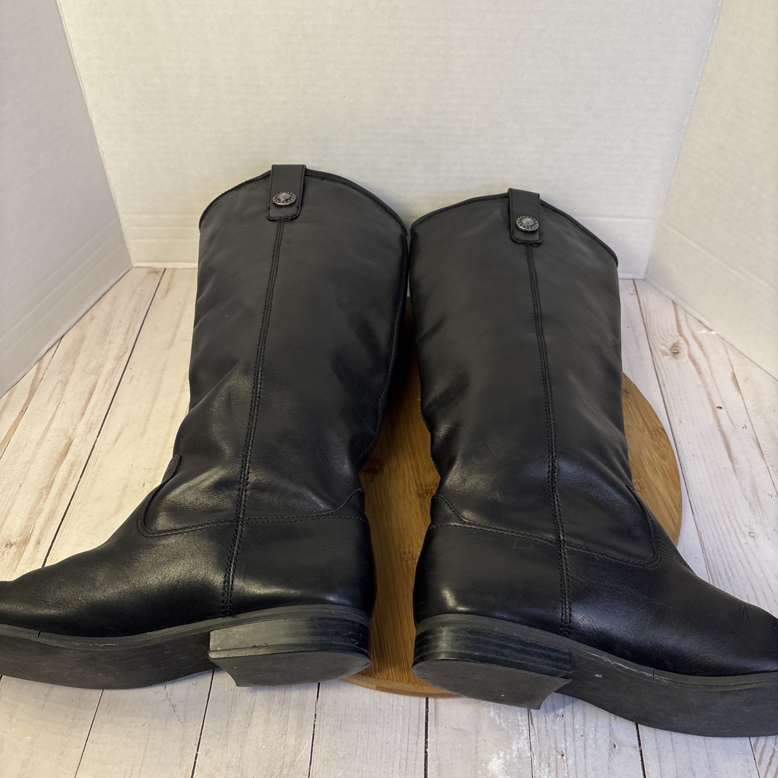 Carlos by Carlos Santana Boots Womens 8.5 M Fawn Tall Riding Black Leather Cuban