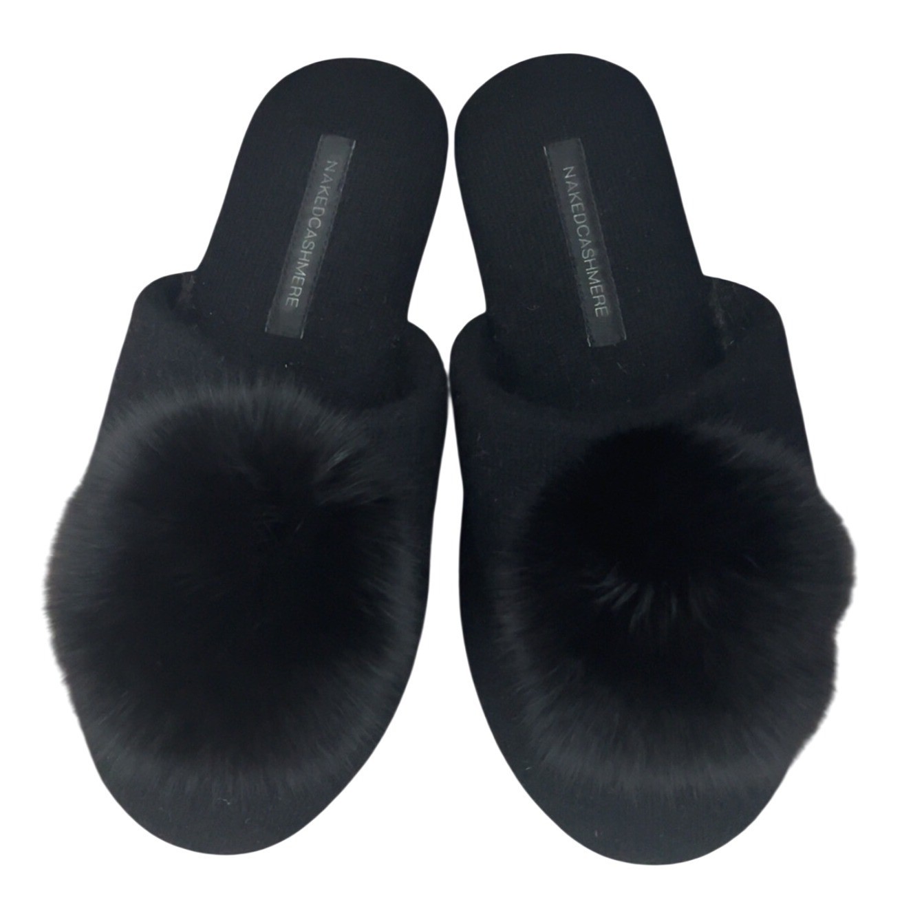 Naked Cashmere Mule Slipper Black with PomPom SZ: S/M