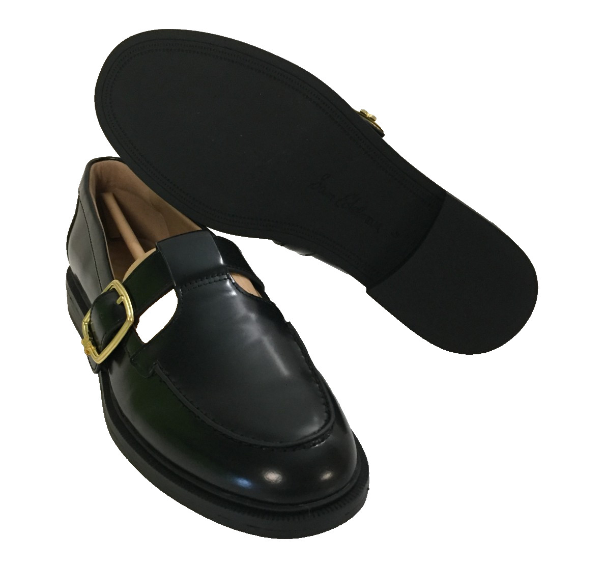 Sam Edelman Women’s Elaina Slip On Black Lea Loafers Gold buckle