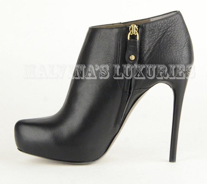 JUST CAVALLI BY ROBERTO CAVALLI ANKLE BOOTS BLACK LEATHER PLATFORM 40 10